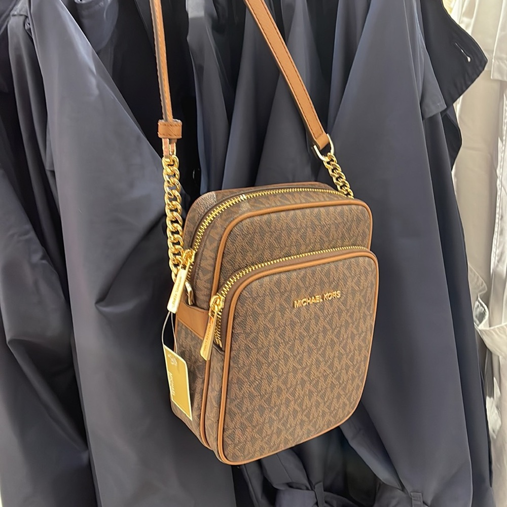 Michael Kors Jet Set Travel NS Chain Medium Logo Crossbody Bag Brown Color - Picture 12 of 16